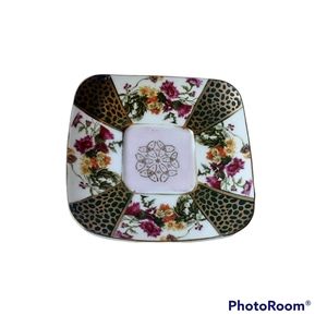 L&M Royal Halsey Very Fine Square Demitasse Floral Gold Green Pink Saucer